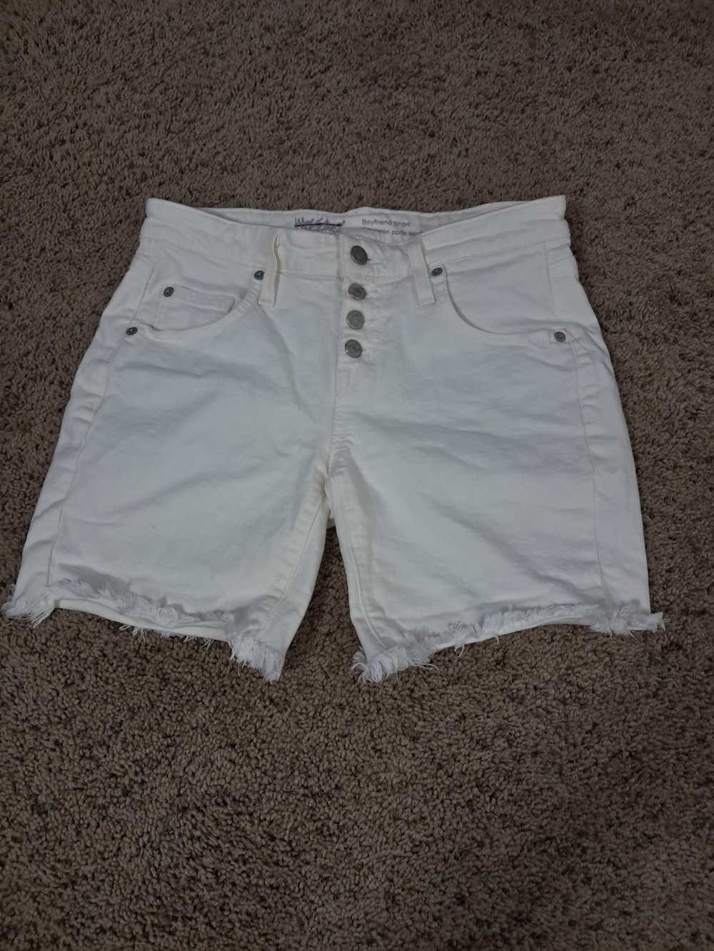 White Mid-Rise Button-Front Frayed Hem Denim Shorts Size 0